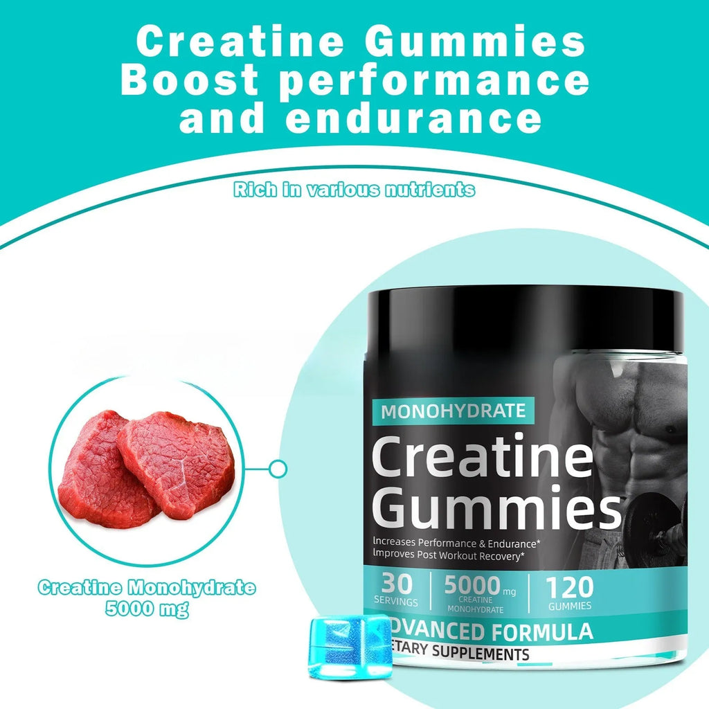 Bottle of water creatine jelly supplement with 120 tablets for sports use