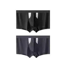 Men's black and grey ice silk double-layer underwear shorts showing the hole bag design for moisture separation.