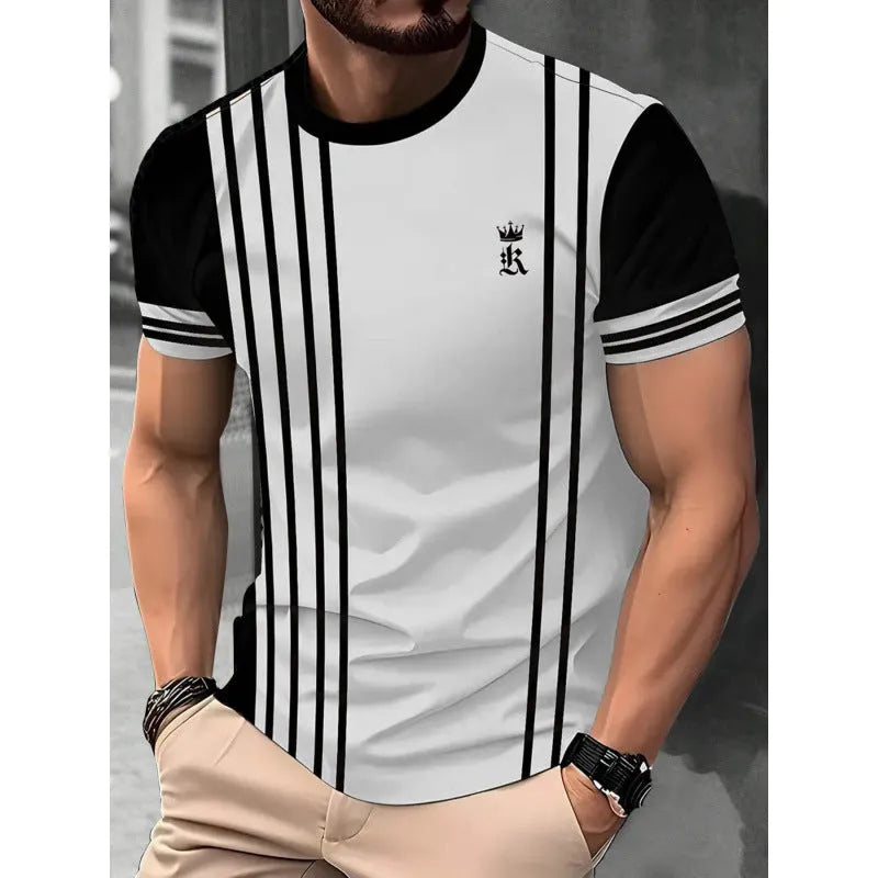Men's loose fit short-sleeved T-shirt with digital 3D printed striped pattern