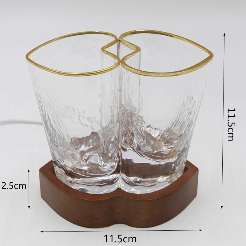 Transparent crystal glass aromatherapy night lamp on beech wood base with USB cable