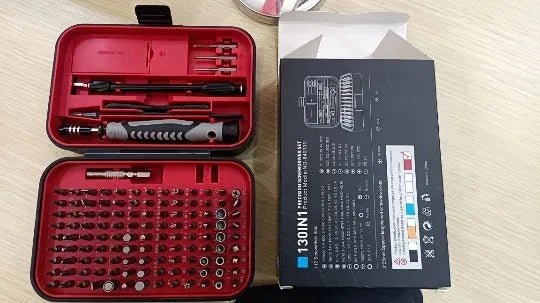 130 in 1 precision screwdriver tool set in orange and blue with CRV steel bits in compact case