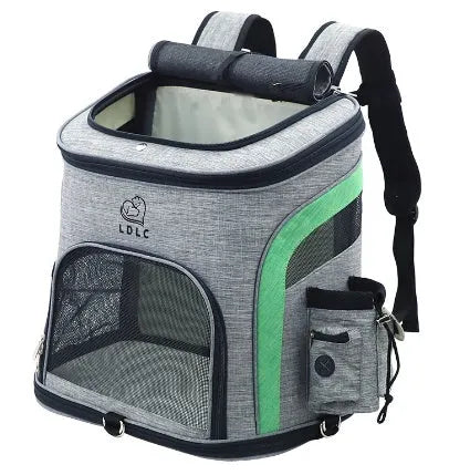Breathable nylon pet backpack for pets up to 20 kg in grey colour with medium-to-hard structure