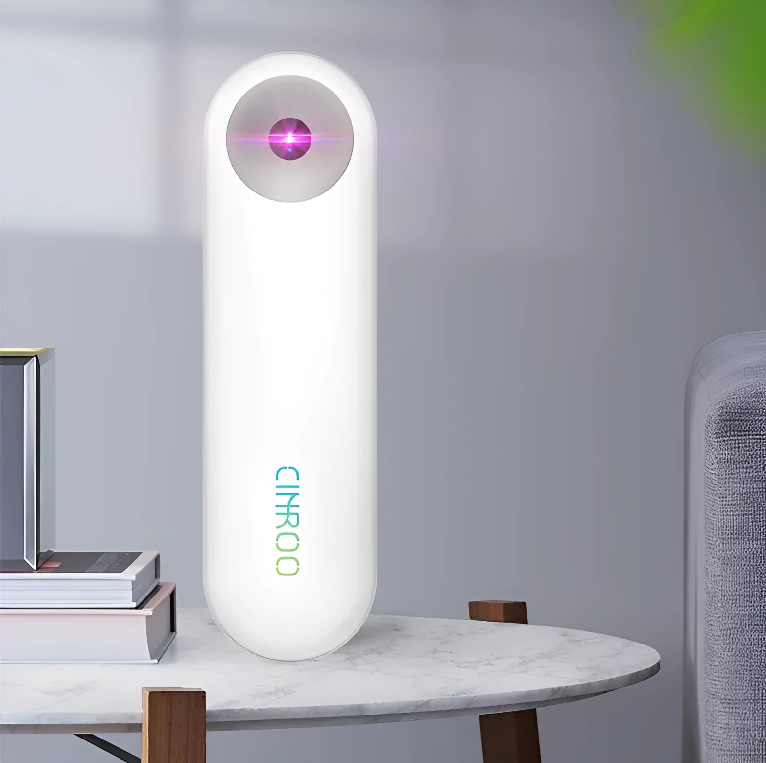 White portable ultraviolet sterilizer lamp showing compact size and dimensions.