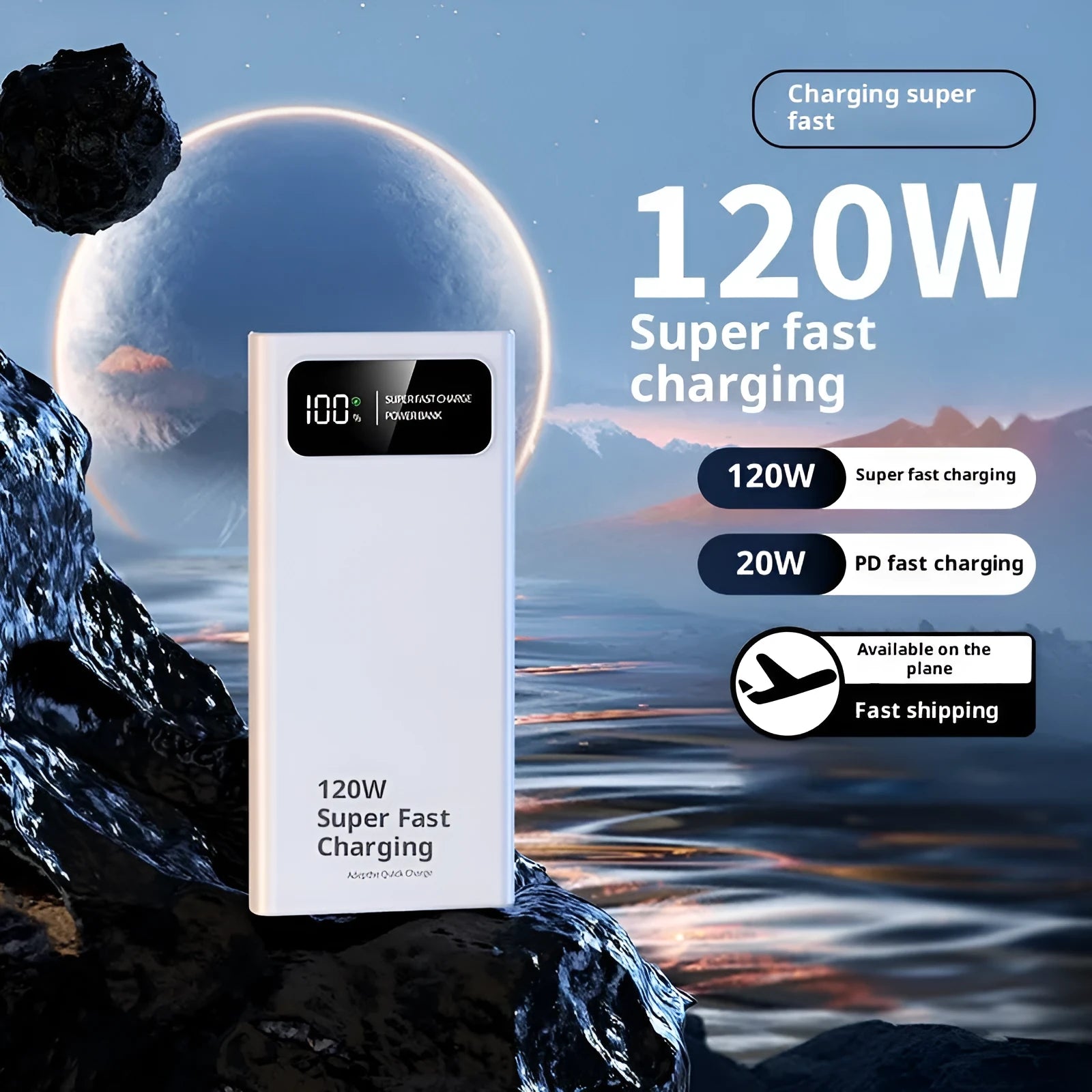 120W fast charging 50000mAh large capacity power bank with PVC shell, black colour