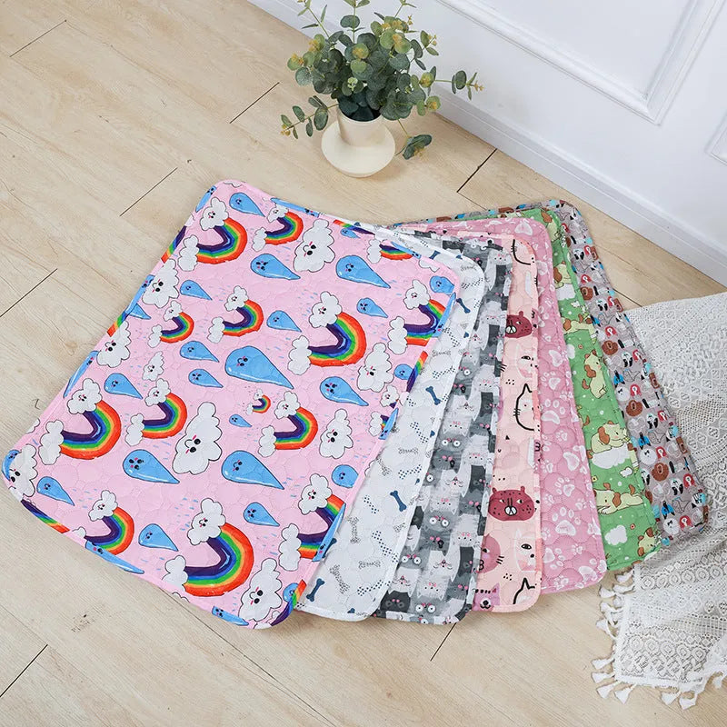 Reusable washable pet urine pad with animal print pattern and non-slip waterproof backing