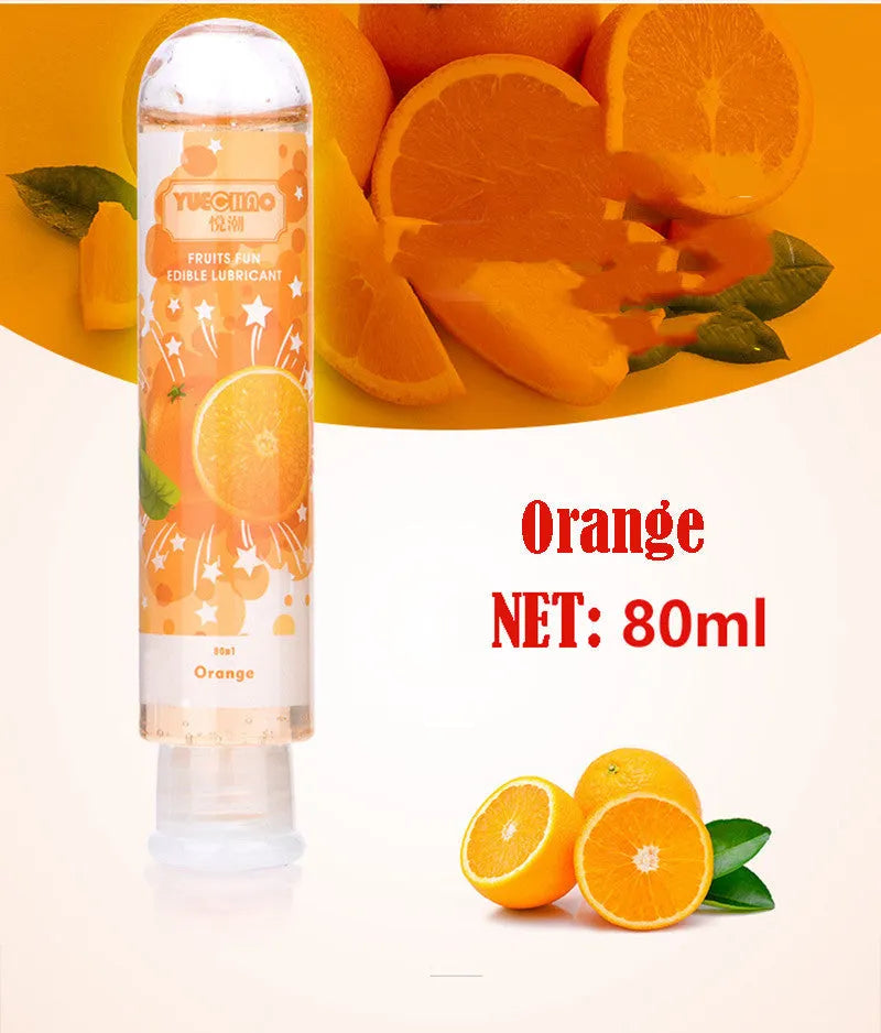 Water soluble fruit flavored human lubricant in 80ml transparent bottle with apple scent