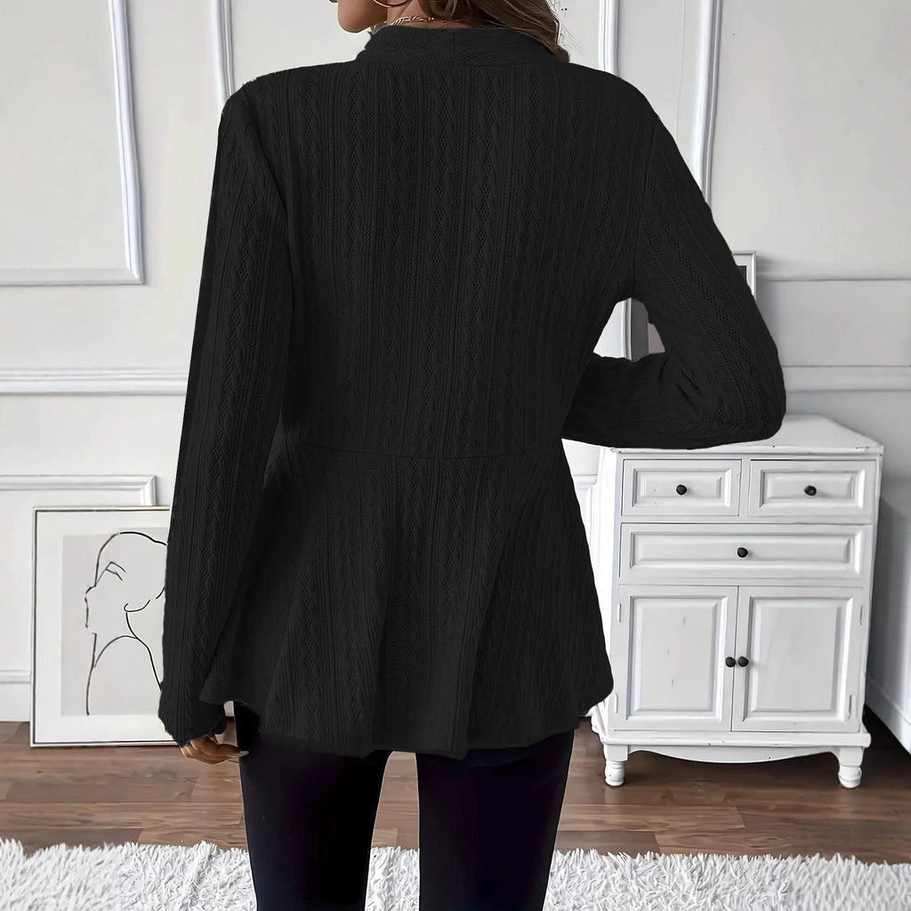 Women's apricot jacquard knit cardigan with single button front and regular long sleeves