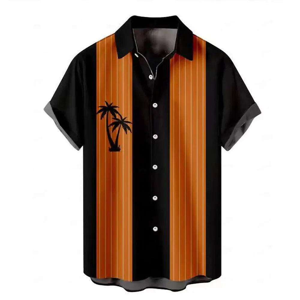 Men's Hawaiian summer shirt with 3D printed floral pattern in short sleeve cardigan style