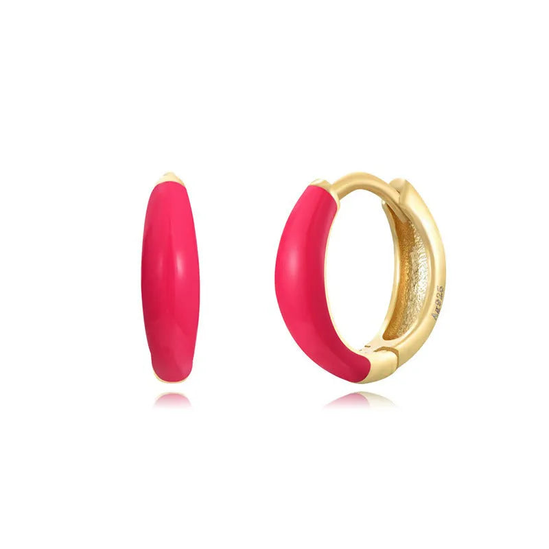 Geometric oval curved epoxy earrings with U-shaped design in seven colour options