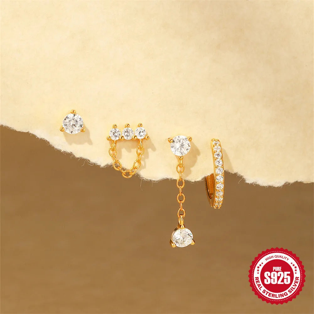S925 sterling silver clover petal earrings with electroplated gold colour finishes