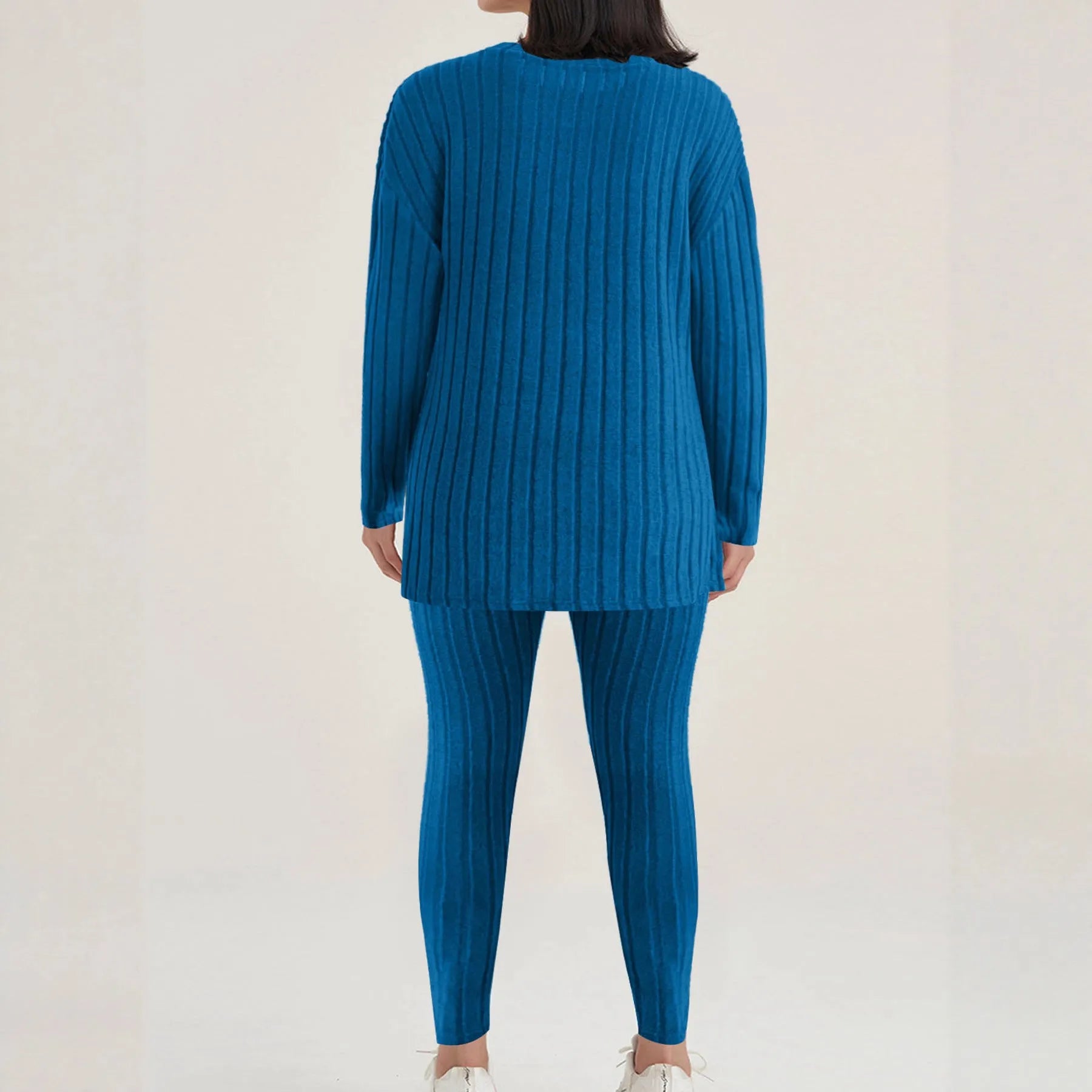 Sunken stripe two-piece lounge set in polyester available in black or blue colours, sizes 1XL to 5XL