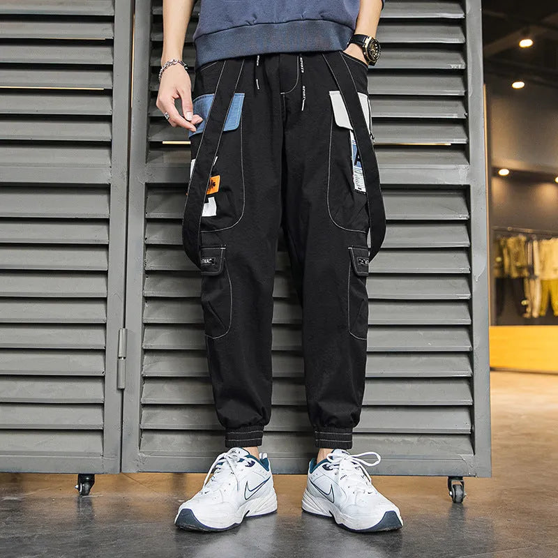 Men's Hong Kong fashion workwear casual pants with multi-pockets, loose fit, zip fly, in Black colour, T400 fabric