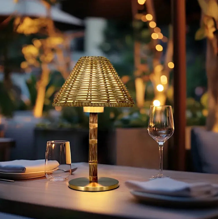 Gold alloy desk lamp with 3W LED showing three-step brightness button and Type-C port