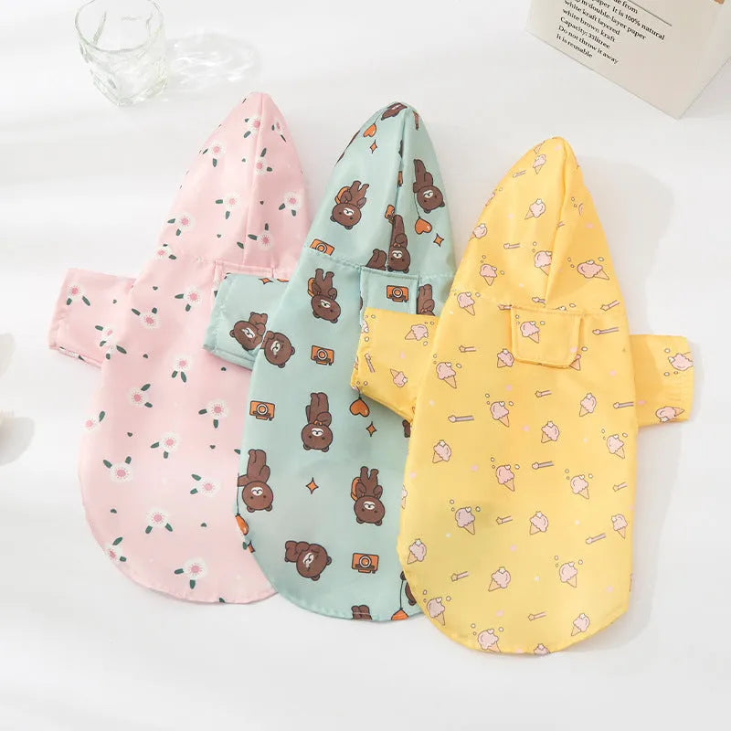Fashion Pet Raincoat dog clothing in polyester with three colour options sizes S to XL