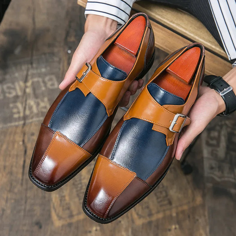 Men's British retro style buckle casual shoes with tall crown upper in microfiber material