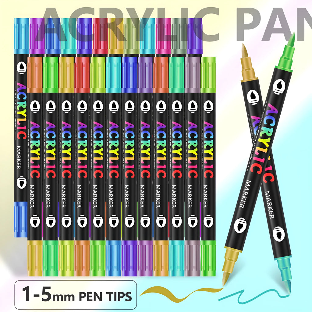 Set of washable double-headed acrylic marker pens showing opaque colour options