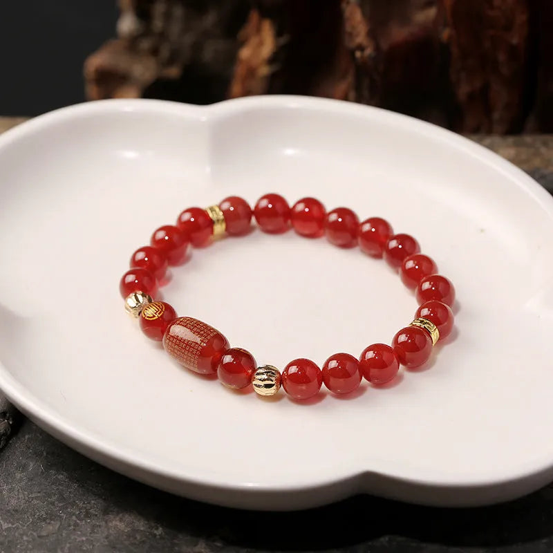 Agate Guanyin Buddha bracelet with edge rosary beads in green or red agate colour.