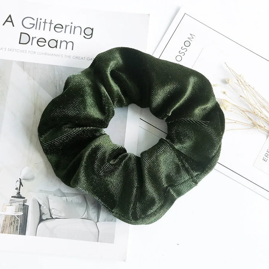 Flannel cloth hair tie for women – soft ponytail hair rope in multiple colour options including army green, black, camel, and wine red