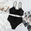 Black women's bikini swimsuit with sling split high waist shorts and sleeveless top