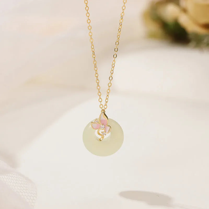 925 silver orchid necklace with peace buckle clasp and O-ring chain