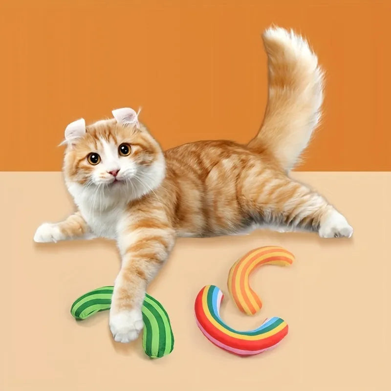 Cat toy set with noise ball and 23×20cm striped catnip pillow in multiple colour options