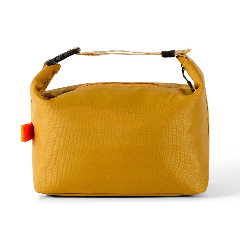 Japanese style thermal insulated lunch bag in Oxford cloth, grey colour, showing wide opening.