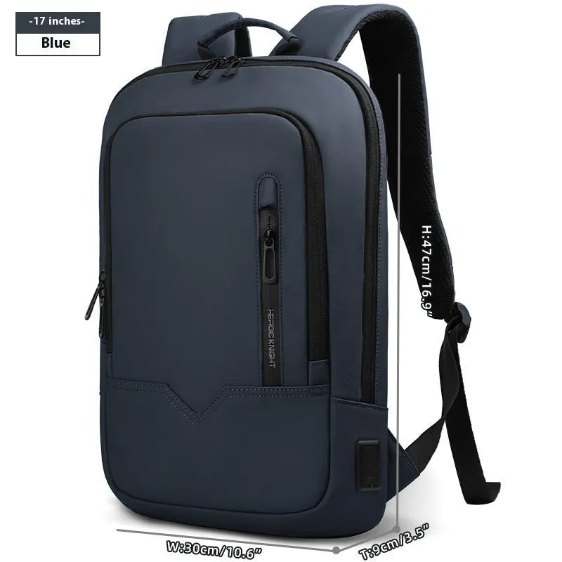 Solid colour polyester laptop backpack with USB charging port shown in olive green.