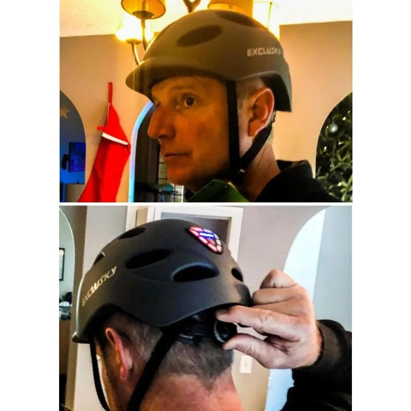 Electric LED cycling helmet with tail light, In-Mold PC shell and EPS liner, available in multiple colours and sizes M/L