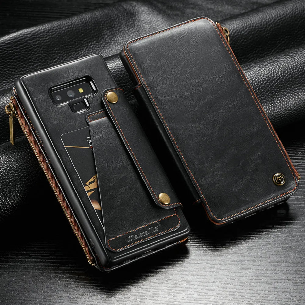 SAMSUNG Galaxy Note9 leather flip phone case in Black, Brown and Red colours