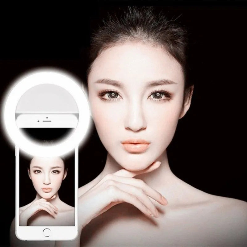 Smartphone clip-on LED ring light in multiple colours for mobile photography