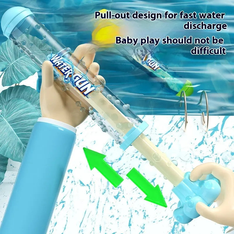 Plastic pull-out children's toy water pistol 27cm single tube water monitor in blue fireworks shape