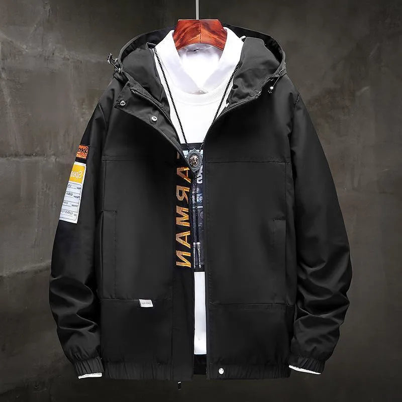 Hong Kong style jacket for men in black, lightweight polyester blend fabric