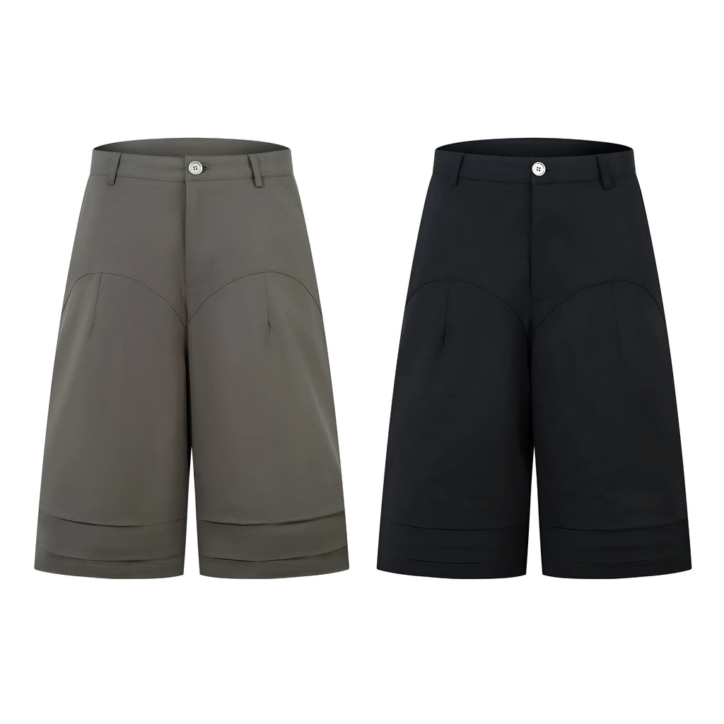 Retro wide leg straight cut denim middle pants in black and green colours showing loose fit and fifth pants length