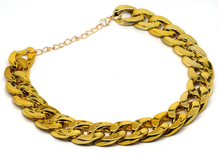 Geometric twisted chain dog collar in metallic colours showing adjustable buckle and chain links