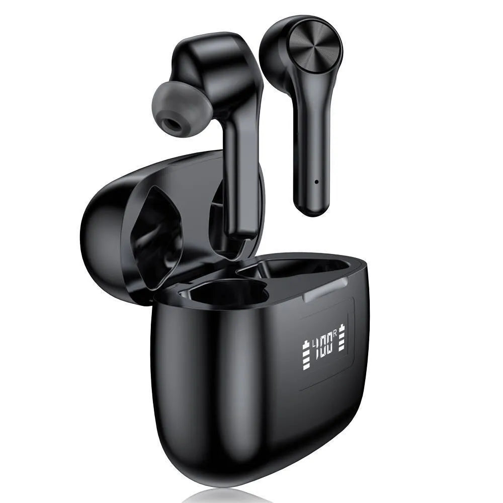 Cool black wireless earbuds with touch controls and charging case