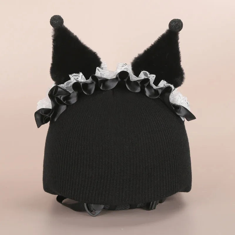 A plush fabric cartoon helmet cover set for adults, showing character designs like a bear and dinosaur for cosplay.