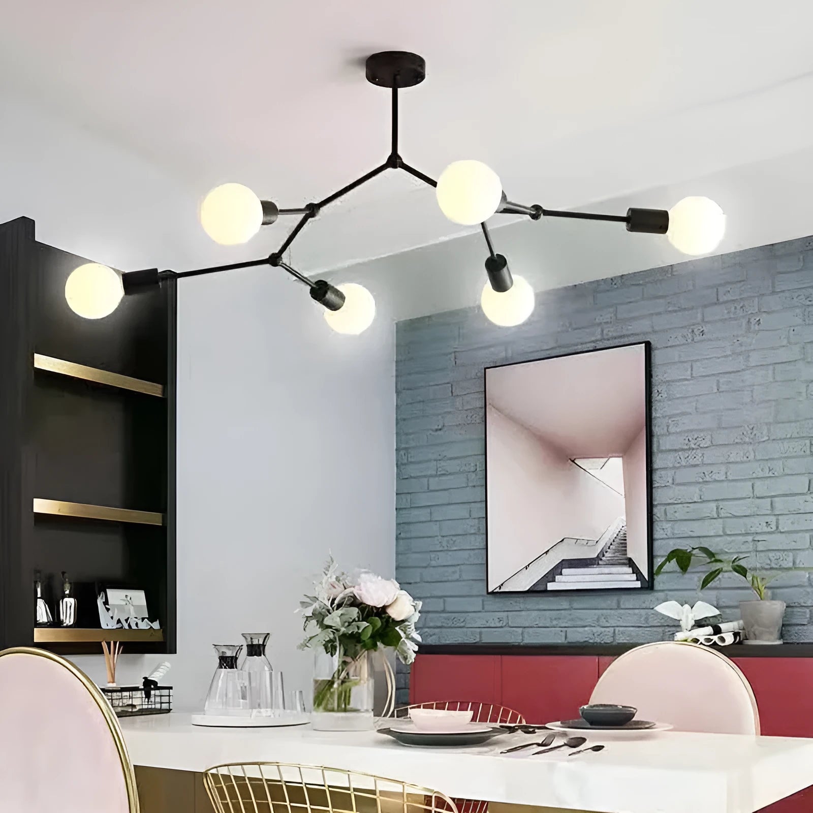 Iron chandelier ceiling lamp with Nordic design for bedroom or living room
