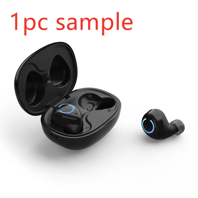 Black and white M18 true wireless in-ear stereo headphones with Bluetooth 5.0 shown with charging case