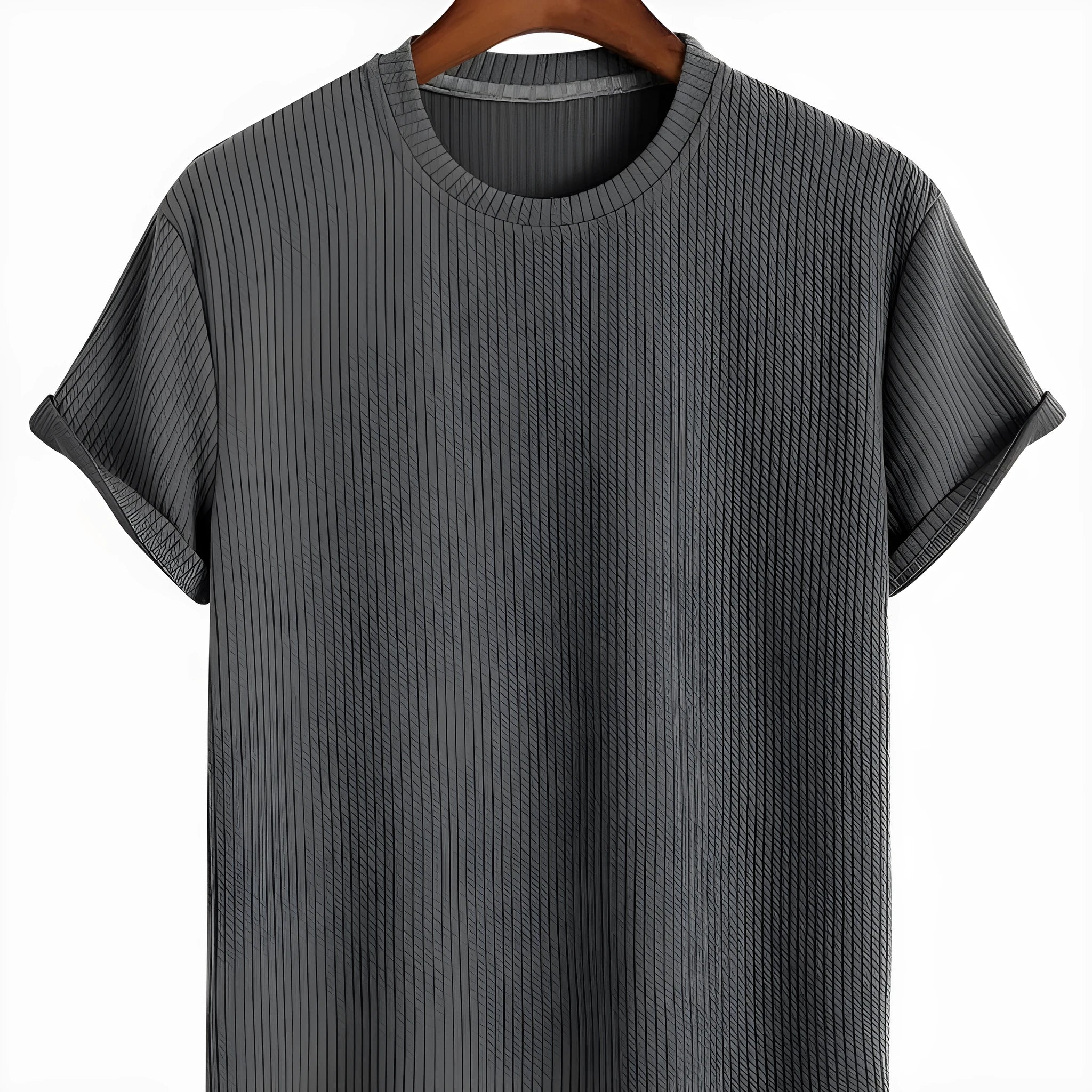 Men's solid colour loose round neck T-shirt in black, size M, on a plain background