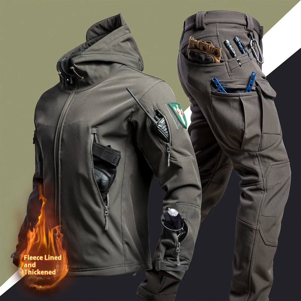 Camouflage winter outdoors shell jacket suit for men, waterproof windproof set in Shadow Camouflage colour with jacket and pants