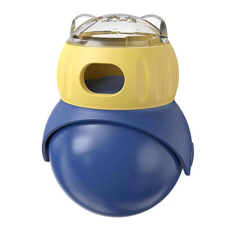 Owl-shaped plastic tumbler feeder cat toy in Morandi yellow and blue colours