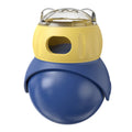 Owl-shaped plastic tumbler feeder cat toy in Morandi yellow and blue colours