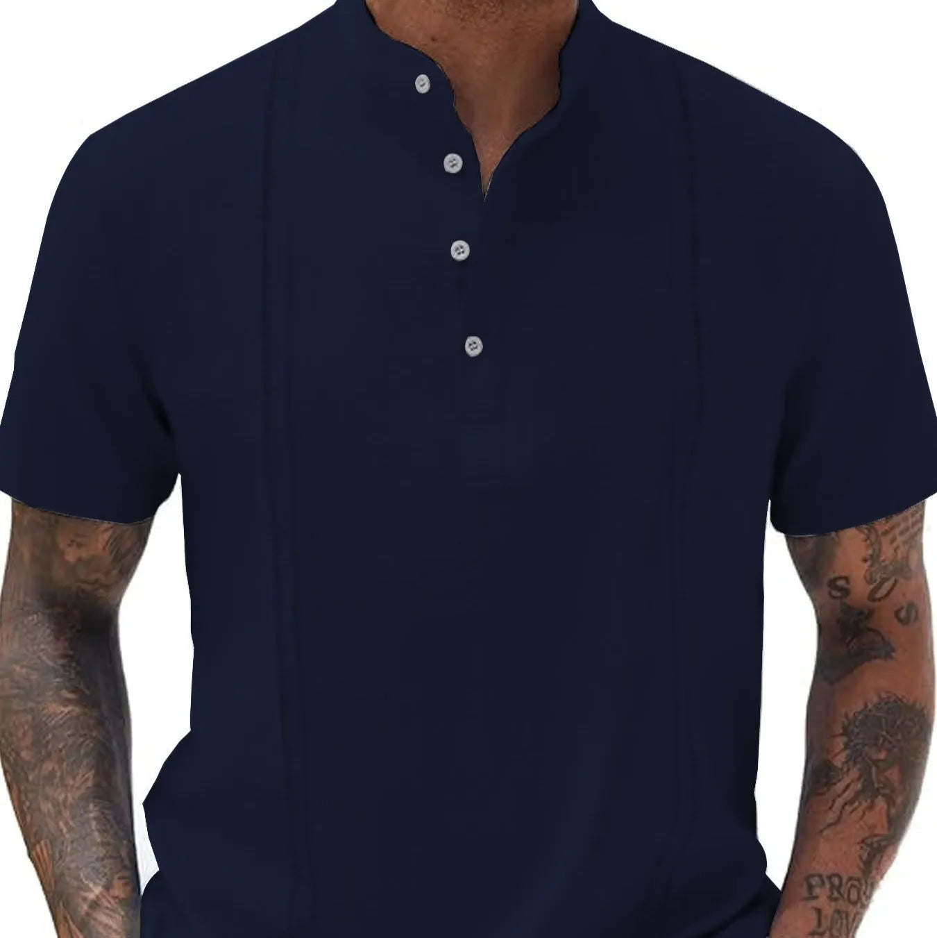 Men's solid colour half-button cardigan top in short sleeve synthetic blend for summer