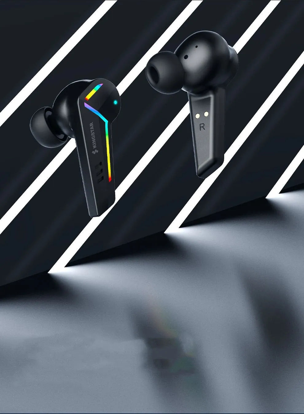 Black True Wireless Stereo sports Bluetooth headset with low-latency gaming mode.