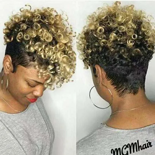 Women's short synthetic wig with simple rolls hairstyle in Kanekalon fibre showing colour options