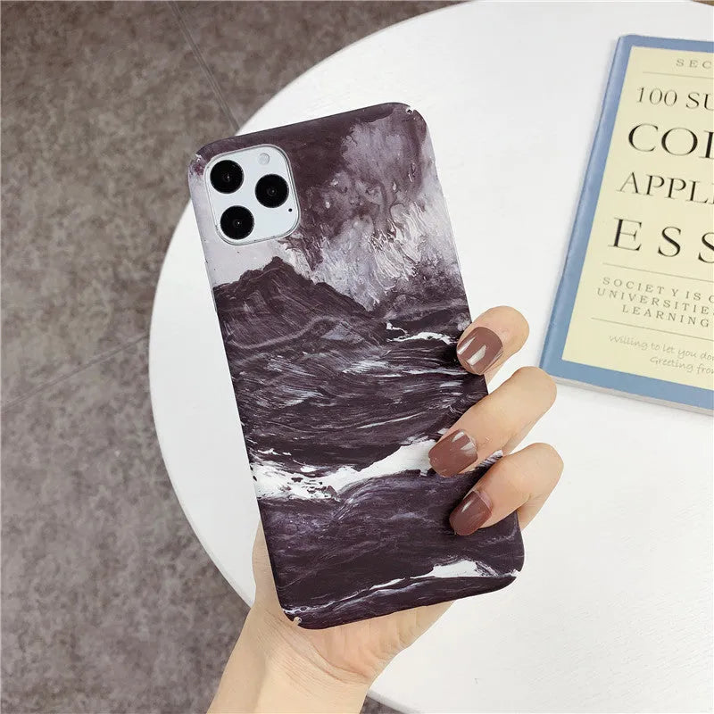 Marbled PC phone case with geometric water paste pattern in simple style for iPhone Samsung Huawei Xiaomi