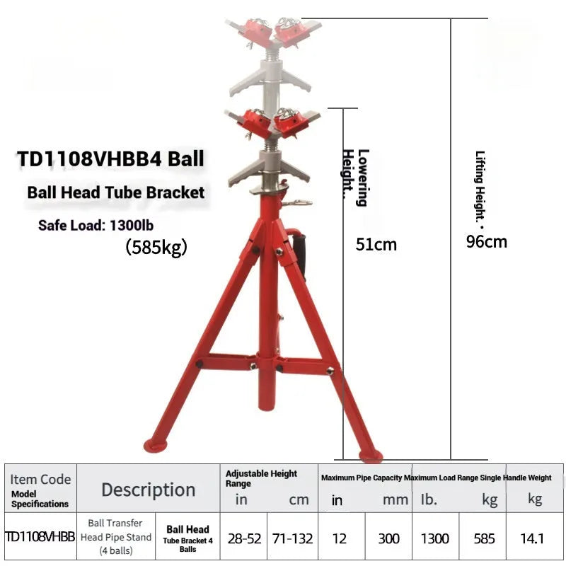 V-head pipe bracket with ball supports for steel pipe installation