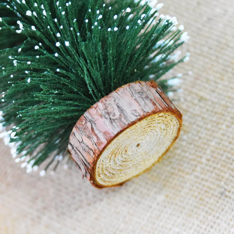 Artificial Christmas pine needle tree decoration in green and white, 15 cm height for tabletop display