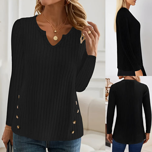 Casual button-up knitted polyester pullover sweater in solid colour