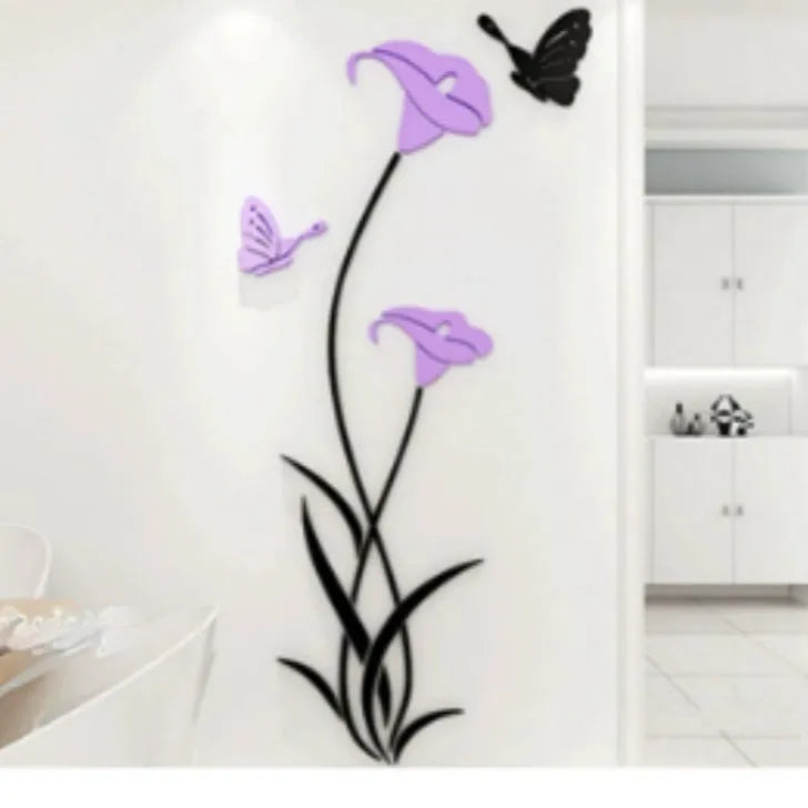 3D acrylic lily wall sticker in six colour options with dimensional floral design